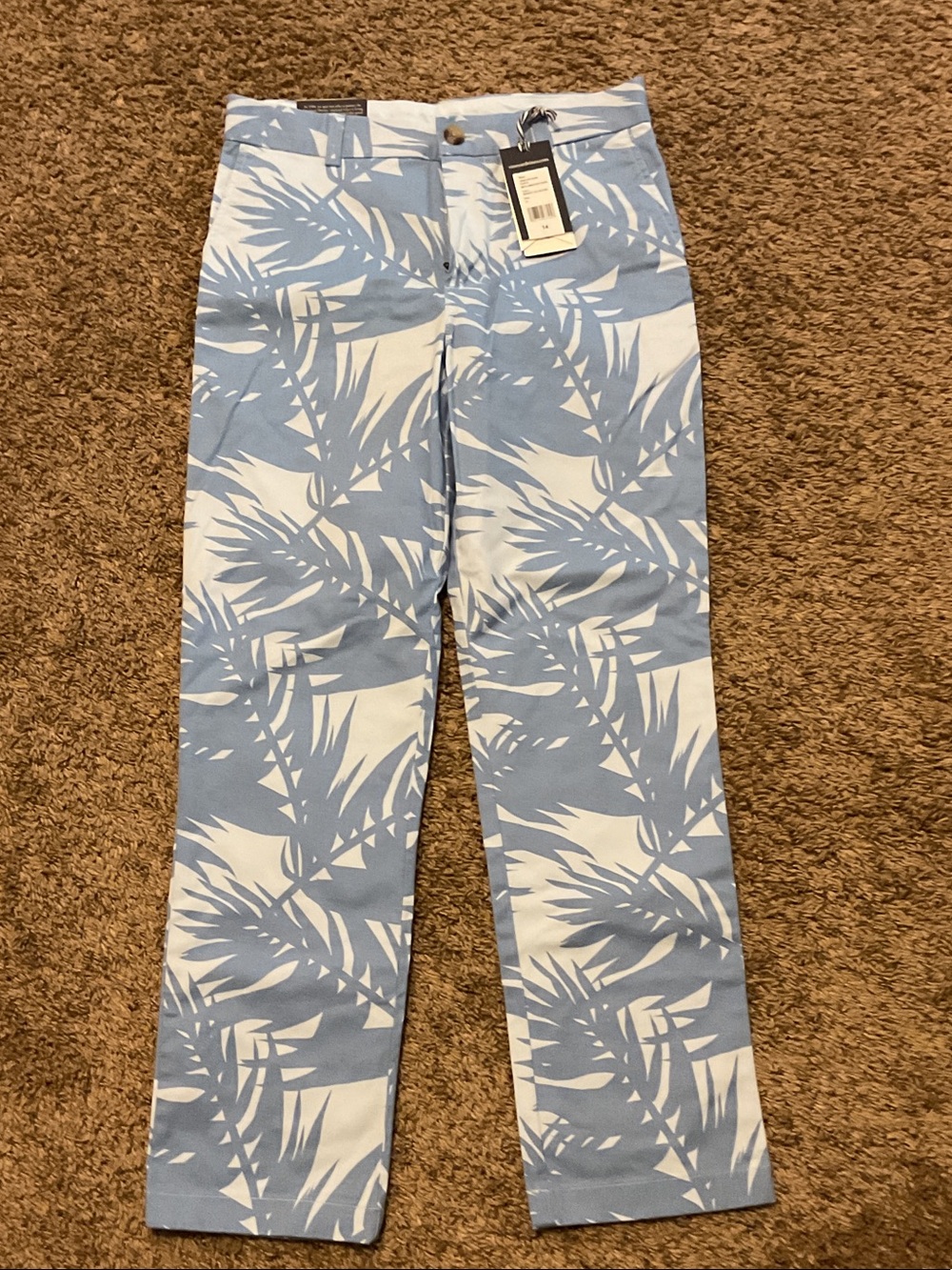 Vineyard Vines Light Blue and White Palm-Print Kids Pants